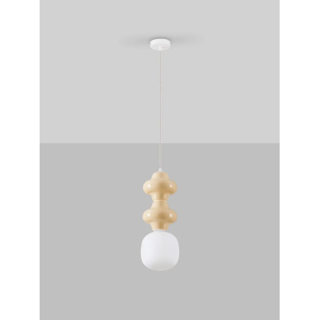 Lampa wisząca ceramiczna ze szklanym kloszem Polly II 18cm opal / żółty