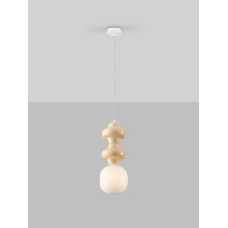Lampa wisząca ceramiczna ze szklanym kloszem Polly II 18cm opal / żółty