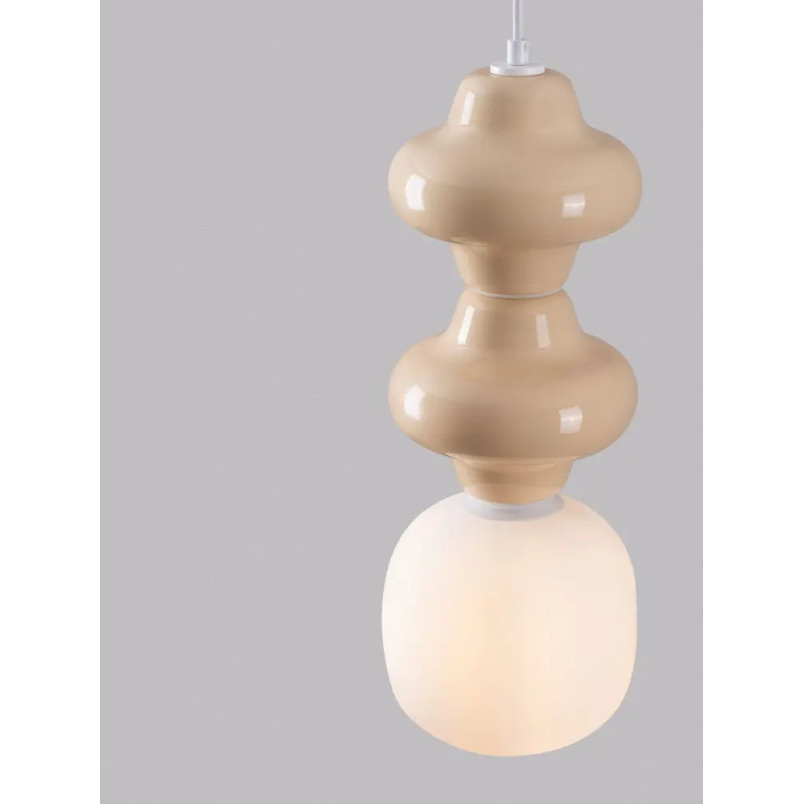 Lampa wisząca ceramiczna ze szklanym kloszem Polly II 18cm opal / żółty