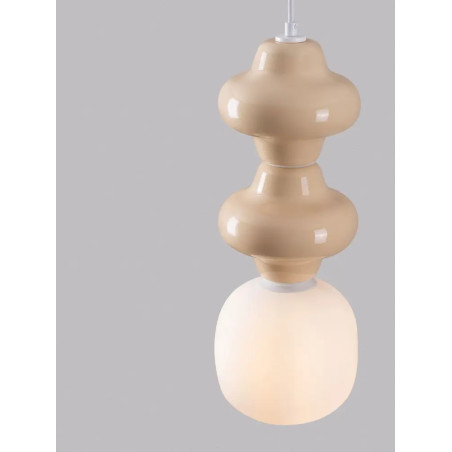 Lampa wisząca ceramiczna ze szklanym kloszem Polly II 18cm opal / żółty