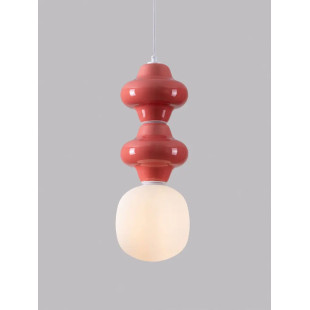 Lampa wisząca ceramiczna ze szklanym kloszem Polly II 18cm opal / czerwony
