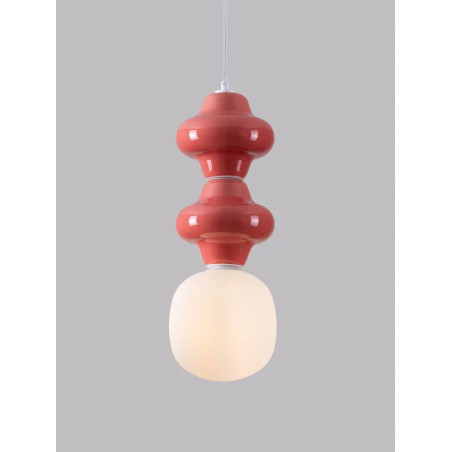 Lampa wisząca ceramiczna ze szklanym kloszem Polly II 18cm opal / czerwony