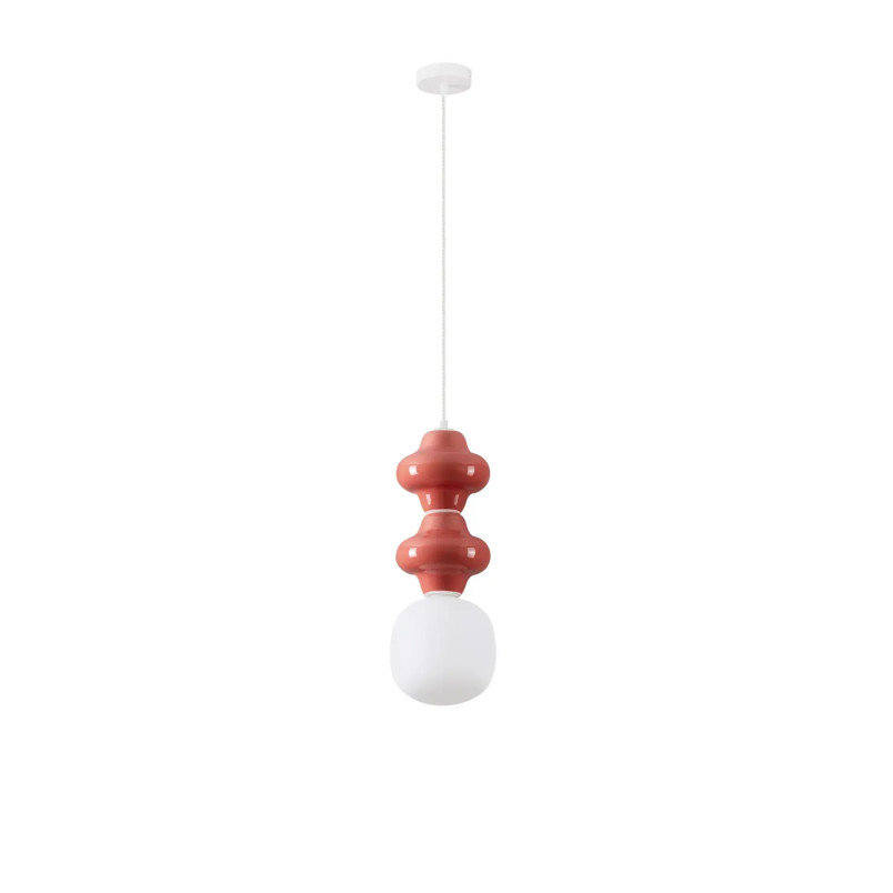 Lampa wisząca ceramiczna ze szklanym kloszem Polly II 18cm opal / czerwony