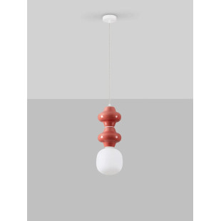 Lampa wisząca ceramiczna ze szklanym kloszem Polly II 18cm opal / czerwony