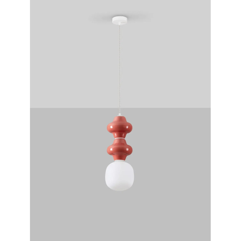 Lampa wisząca ceramiczna ze szklanym kloszem Polly II 18cm opal / czerwony