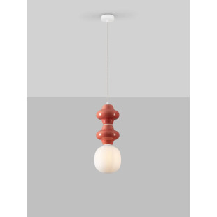 Lampa wisząca ceramiczna ze szklanym kloszem Polly II 18cm opal / czerwony