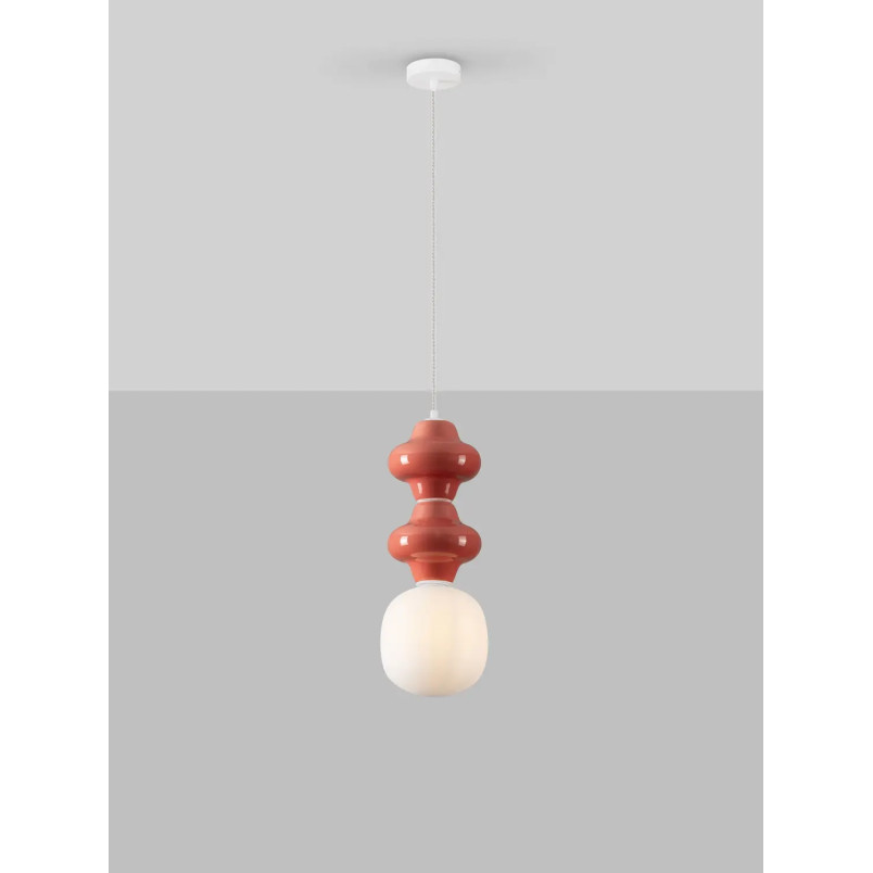 Lampa wisząca ceramiczna ze szklanym kloszem Polly II 18cm opal / czerwony