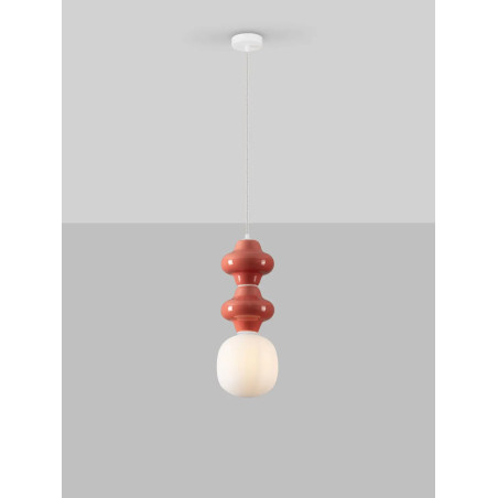 Lampa wisząca ceramiczna ze szklanym kloszem Polly II 18cm opal / czerwony