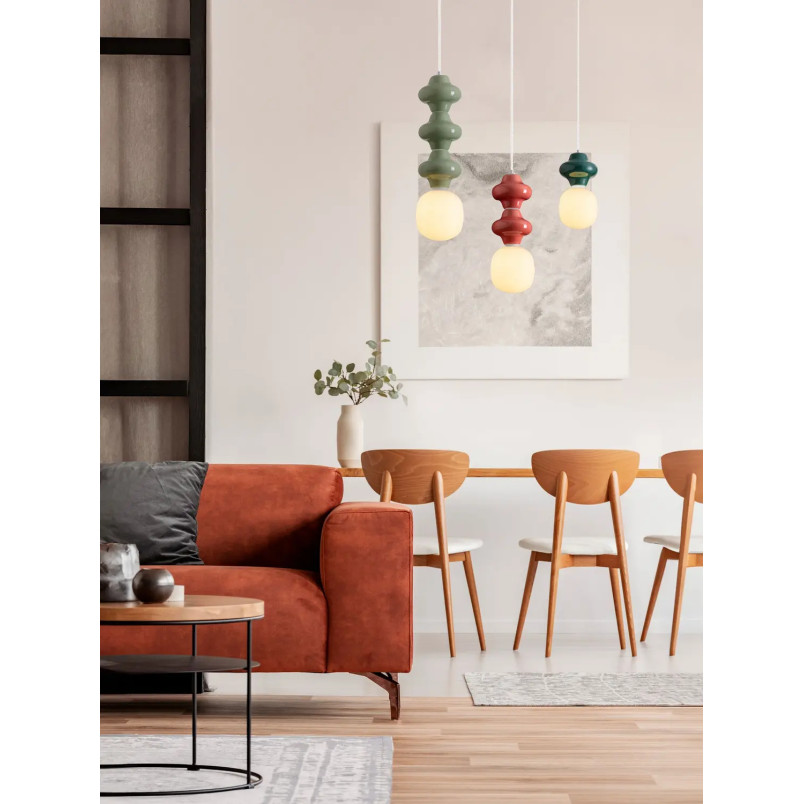 Lampa wisząca ceramiczna ze szklanym kloszem Polly II 18cm opal / czerwony