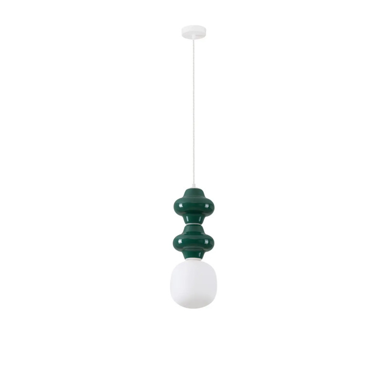 Lampa wisząca ceramiczna ze szklanym kloszem Polly II 18cm opal / zielony