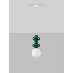 Lampa wisząca ceramiczna ze szklanym kloszem Polly II 18cm opal / zielony