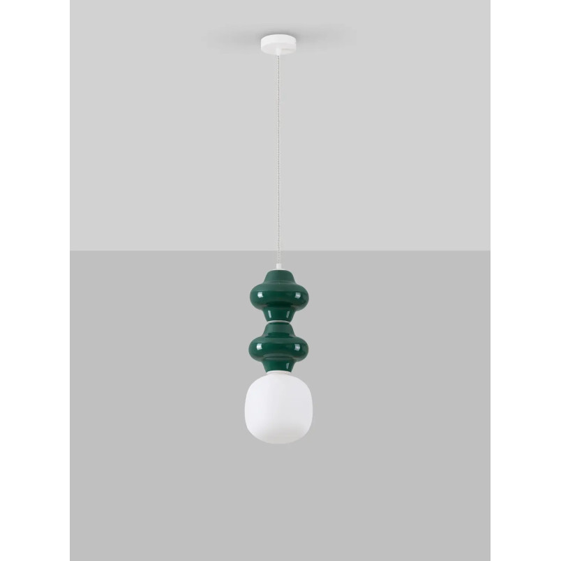 Lampa wisząca ceramiczna ze szklanym kloszem Polly II 18cm opal / zielony
