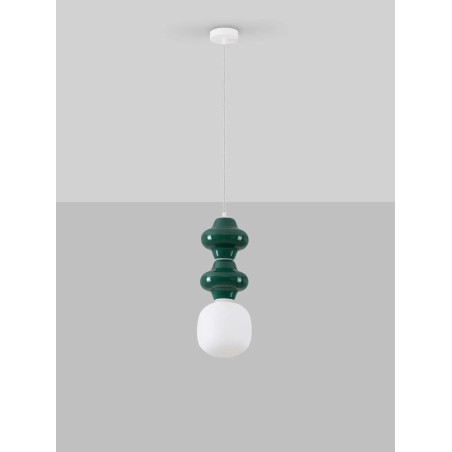 Lampa wisząca ceramiczna ze szklanym kloszem Polly II 18cm opal / zielony
