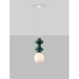 Lampa wisząca ceramiczna ze szklanym kloszem Polly II 18cm opal / zielony