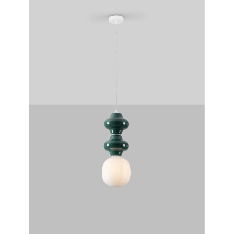 Lampa wisząca ceramiczna ze szklanym kloszem Polly II 18cm opal / zielony
