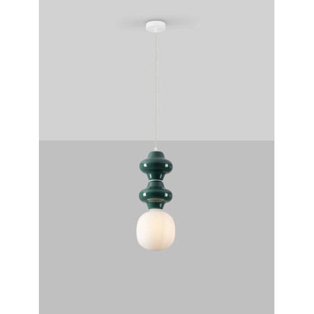 Lampa wisząca ceramiczna ze szklanym kloszem Polly II 18cm opal / zielony