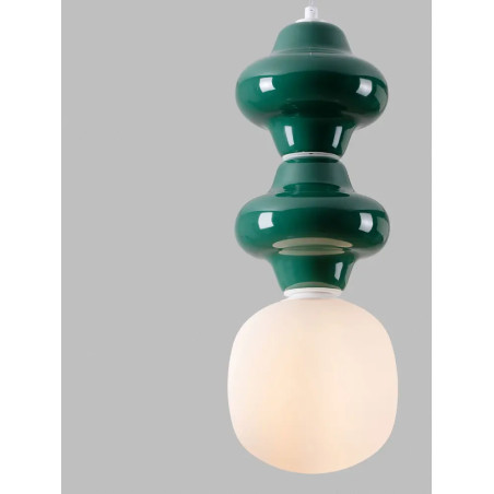 Lampa wisząca ceramiczna ze szklanym kloszem Polly II 18cm opal / zielony
