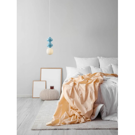 Lampa wisząca ceramiczna ze szklanym kloszem Polly II 18cm opal / niebieski