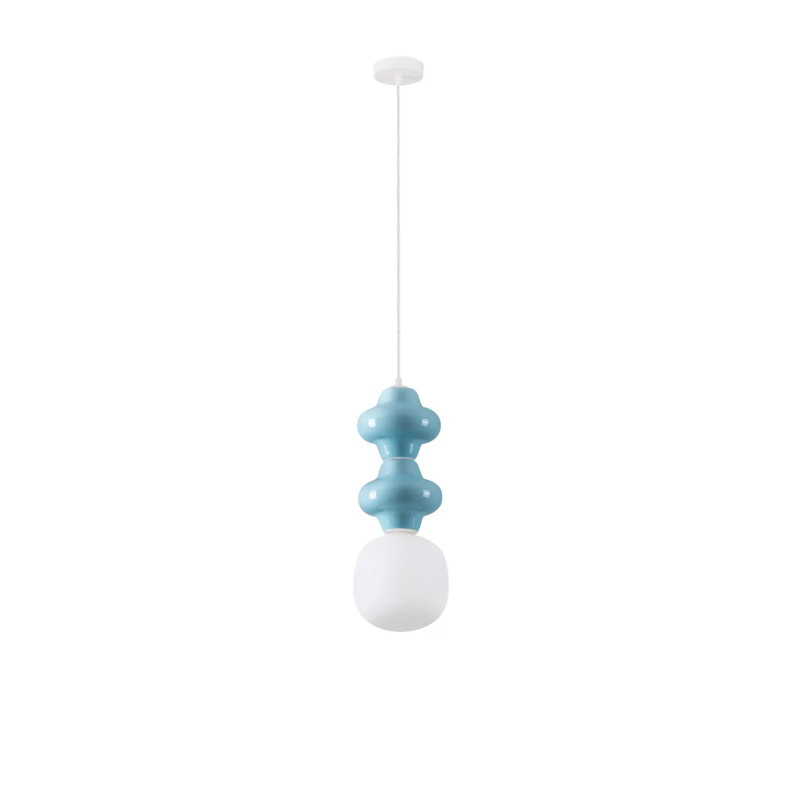 Lampa wisząca ceramiczna ze szklanym kloszem Polly II 18cm opal / niebieski