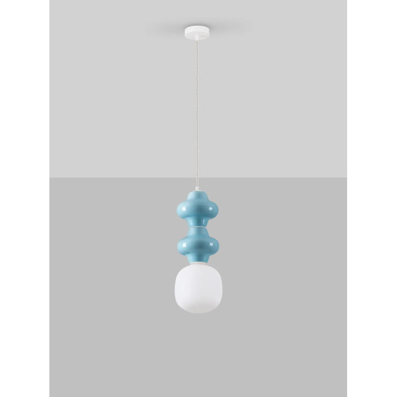 Lampa wisząca ceramiczna ze szklanym kloszem Polly II 18cm opal / niebieski