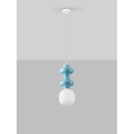 Lampa wisząca ceramiczna ze szklanym kloszem Polly II 18cm opal / niebieski