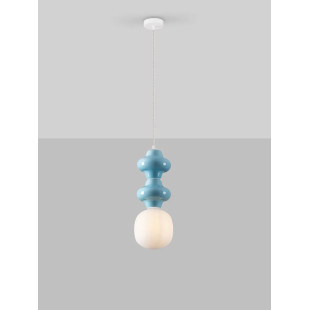 Lampa wisząca ceramiczna ze szklanym kloszem Polly II 18cm opal / niebieski