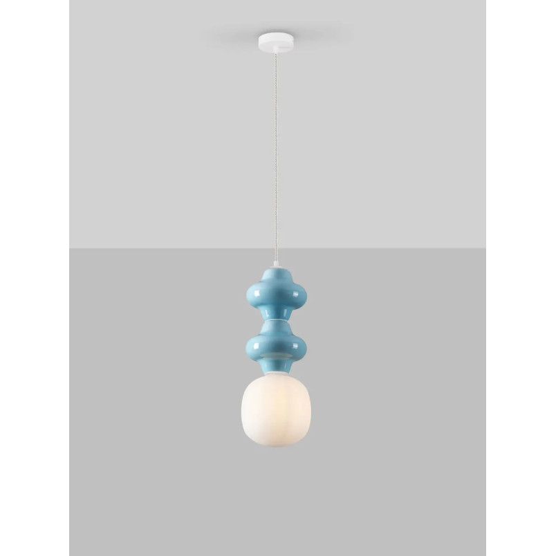 Lampa wisząca ceramiczna ze szklanym kloszem Polly II 18cm opal / niebieski