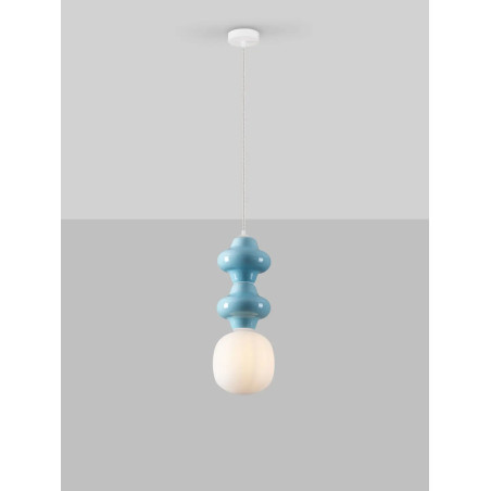 Lampa wisząca ceramiczna ze szklanym kloszem Polly II 18cm opal / niebieski