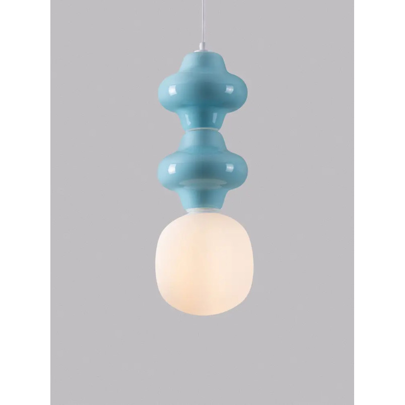 Lampa wisząca ceramiczna ze szklanym kloszem Polly II 18cm opal / niebieski