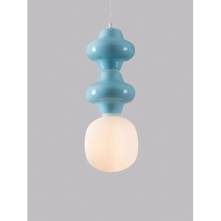 Lampa wisząca ceramiczna ze szklanym kloszem Polly II 18cm opal / niebieski