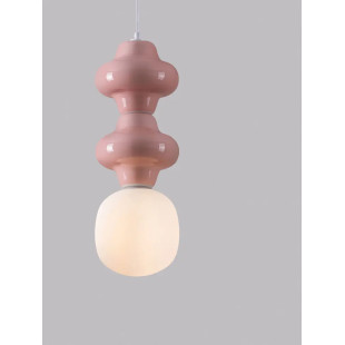 Lampa wisząca ceramiczna ze szklanym kloszem Polly II 18cm opal / różowy