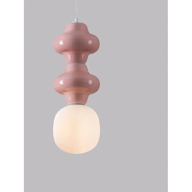 Lampa wisząca ceramiczna ze szklanym kloszem Polly II 18cm opal / różowy