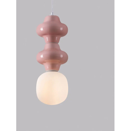 Lampa wisząca ceramiczna ze szklanym kloszem Polly II 18cm opal / różowy