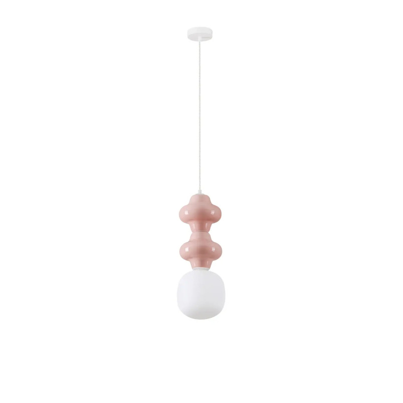 Lampa wisząca ceramiczna ze szklanym kloszem Polly II 18cm opal / różowy