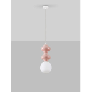 Lampa wisząca ceramiczna ze szklanym kloszem Polly II 18cm opal / różowy