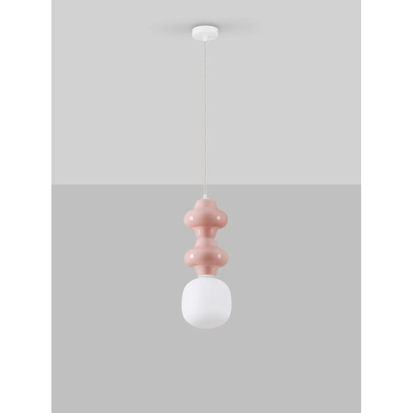 Lampa wisząca ceramiczna ze szklanym kloszem Polly II 18cm opal / różowy