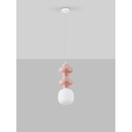 Lampa wisząca ceramiczna ze szklanym kloszem Polly II 18cm opal / różowy