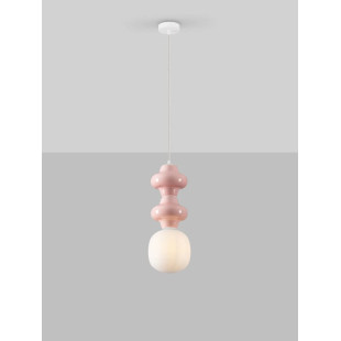 Lampa wisząca ceramiczna ze szklanym kloszem Polly II 18cm opal / różowy