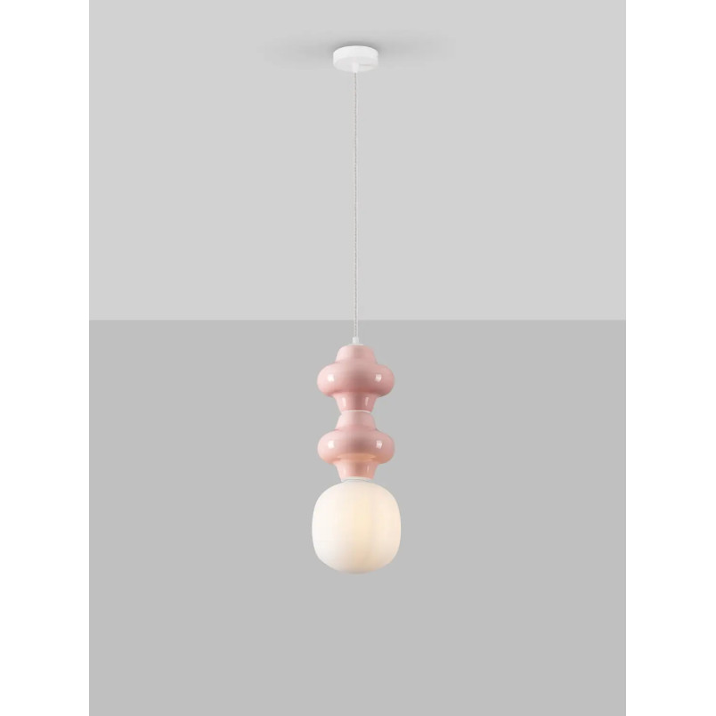 Lampa wisząca ceramiczna ze szklanym kloszem Polly II 18cm opal / różowy