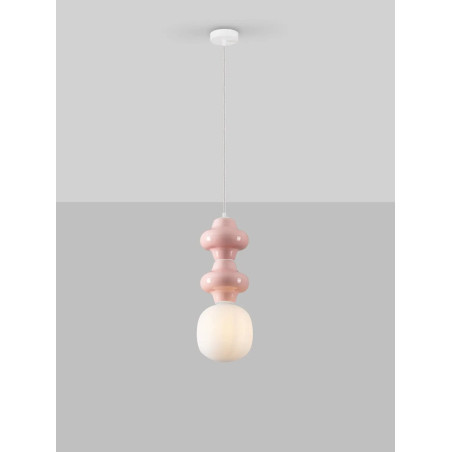 Lampa wisząca ceramiczna ze szklanym kloszem Polly II 18cm opal / różowy
