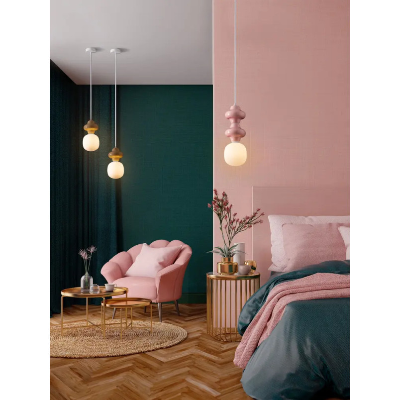 Lampa wisząca ceramiczna ze szklanym kloszem Polly II 18cm opal / różowy