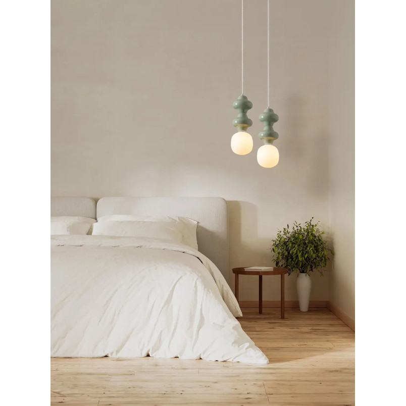 Lampa wisząca ceramiczna ze szklanym kloszem Polly II 18cm opal / zielony