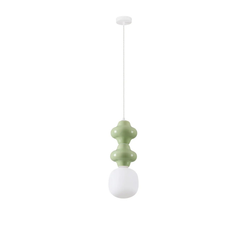 Lampa wisząca ceramiczna ze szklanym kloszem Polly II 18cm opal / zielony