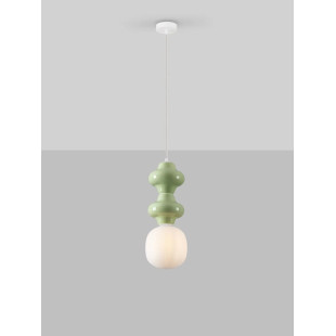 Lampa wisząca ceramiczna ze szklanym kloszem Polly II 18cm opal / zielony