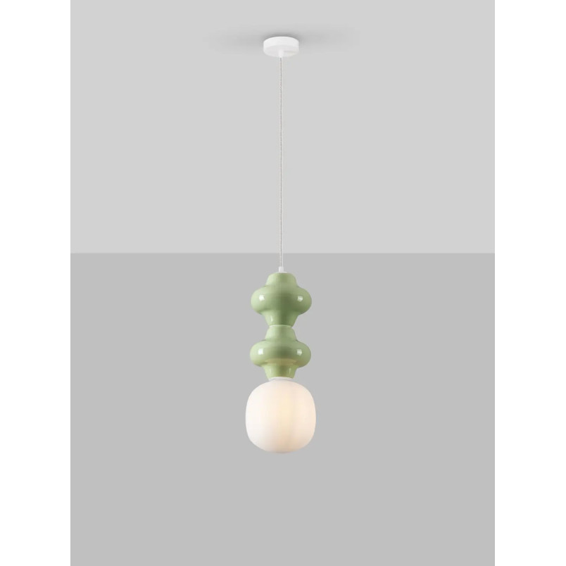 Lampa wisząca ceramiczna ze szklanym kloszem Polly II 18cm opal / zielony