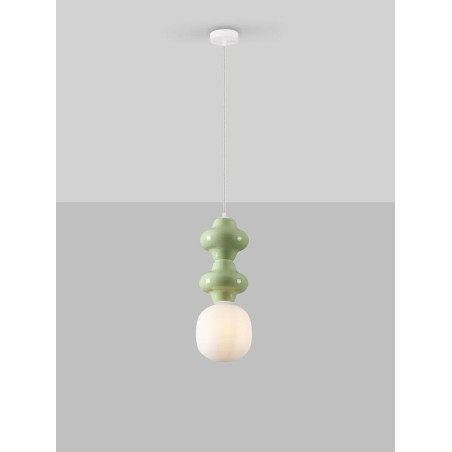 Lampa wisząca ceramiczna ze szklanym kloszem Polly II 18cm opal / zielony