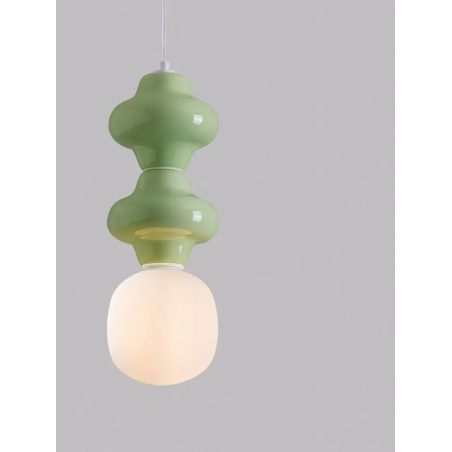 Lampa wisząca ceramiczna ze szklanym kloszem Polly II 18cm opal / zielony