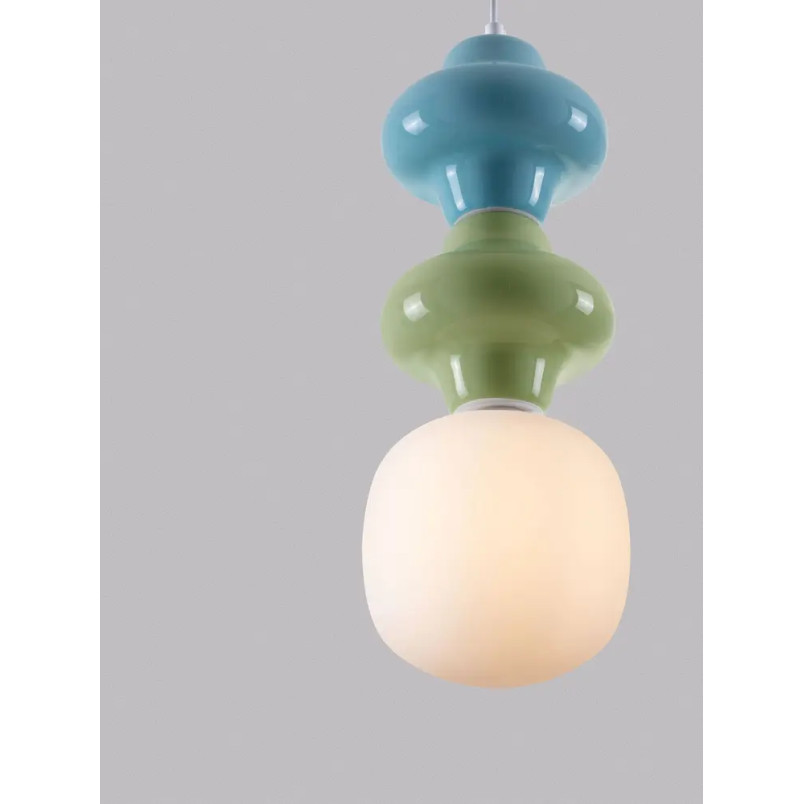 Lampa wisząca ceramiczna ze szklanym kloszem Polly II 18cm opal / zielony / niebieski