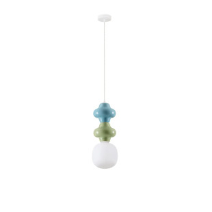 Lampa wisząca ceramiczna ze szklanym kloszem Polly II 18cm opal / zielony / niebieski