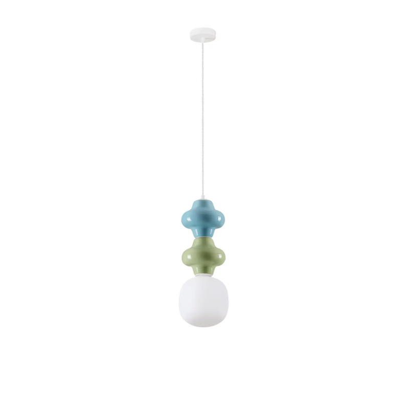 Lampa wisząca ceramiczna ze szklanym kloszem Polly II 18cm opal / zielony / niebieski